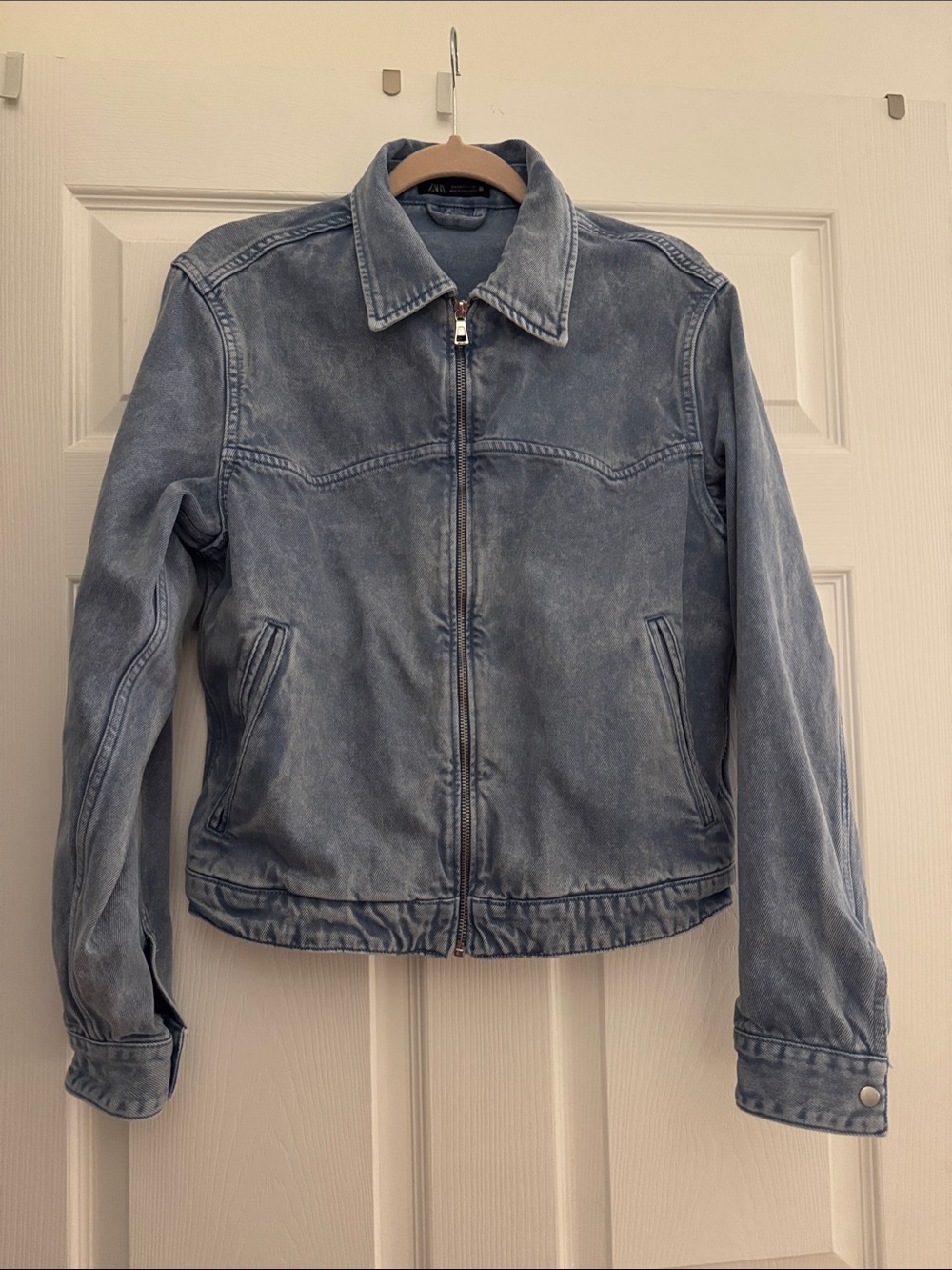Zara Light Washed Blue Denim Zip-Up Jacket